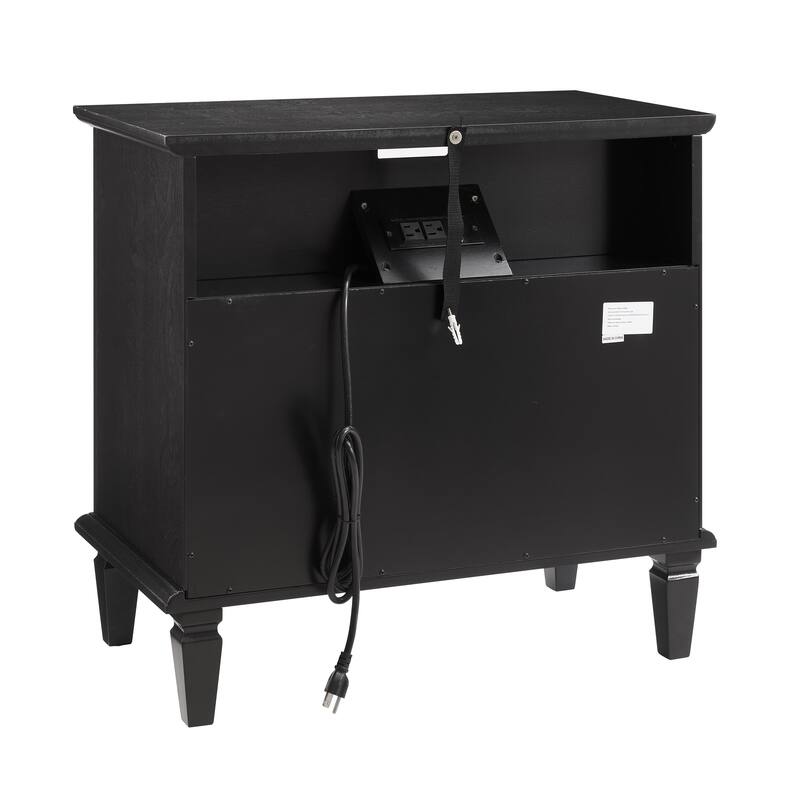 Farmhouse 2-Drawer Dresser Nightstand with Charging Station, USB Ports, Open Shelf & Solid Wood Legs