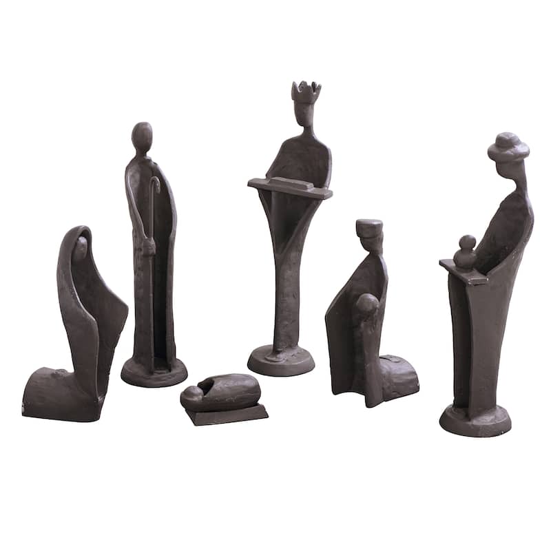 Cast Iron Sculpture Christmas Nativity Set - 9" - Set of 6