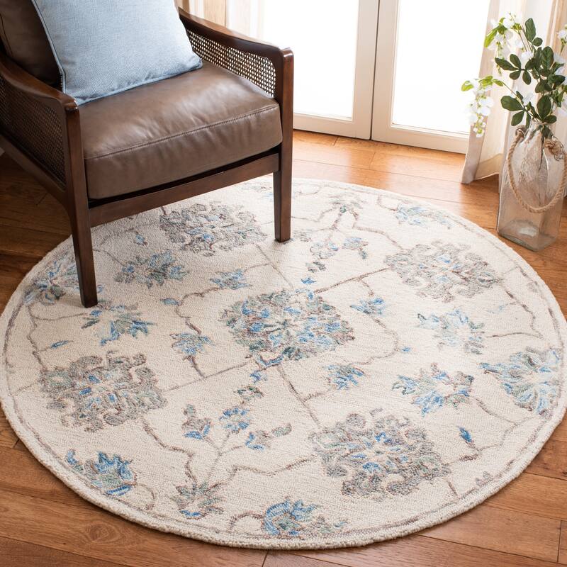 SAFAVIEH Handmade Micro-Loop Burcin Modern Wool Rug - 5' Round - Ivory/Grey