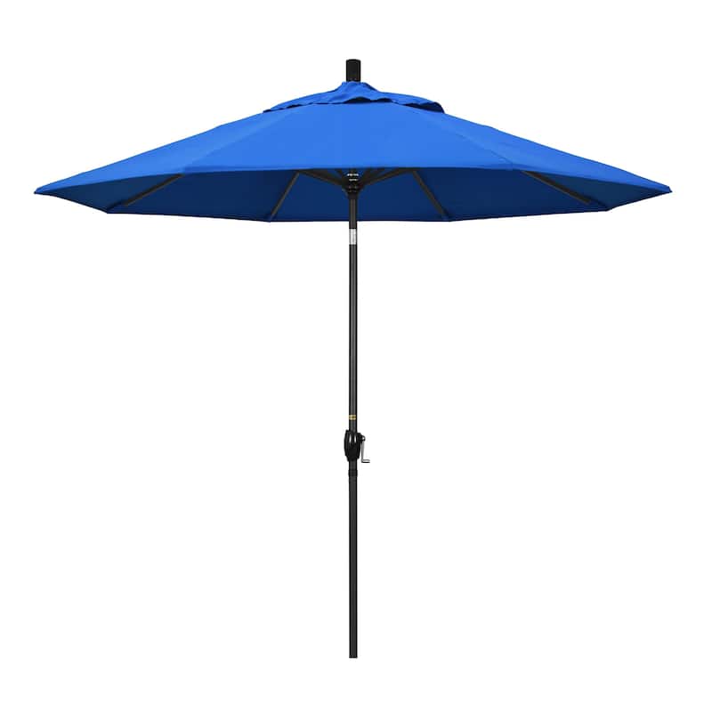 California Umbrella 9' Rd. Crank Lift Push Button Tilt Aluminum Aluminum Patio Umbrella, Black Finish, Olefin Fabric
