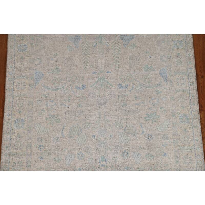 Hand Knotted Oriental 100% Wool Carpet Transitional Geometric Beige & Ivories Oushak Area Rug - 4' 11'' X 3' 10''