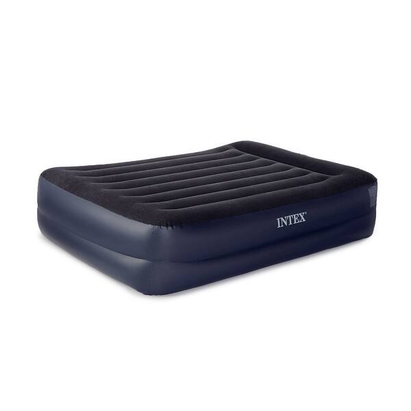 slide 1 of 8, Intex Dura-Beam Pillow Rest Fiber Tech Air Mattress Bed w/ Built In Pump, Queen