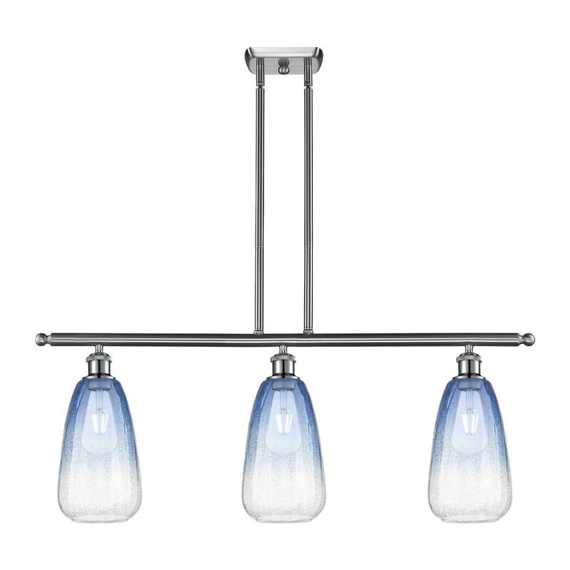 Innovations Lighting Endless Possibilities Ballston - Brookhaven Almond - 3 Light 36" Stem Hung Island Light - Brushed Satin Nickel/Sapphire Blue