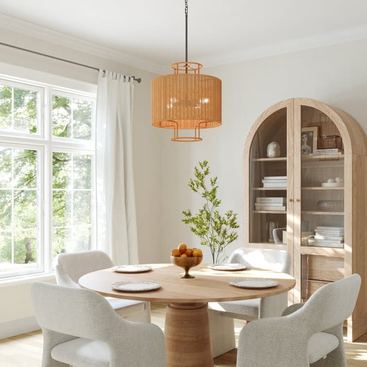 Acroma 4-Light Dimmable Drum Chandelier with Handwoven wicker shade