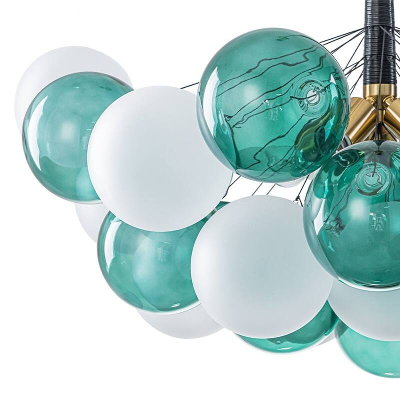 French 5-Light White Green Bubble Cluster Glass Globe Chandelier - 25.6 Inches