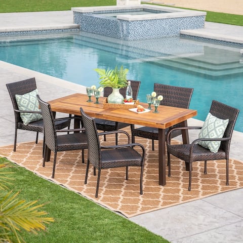 Sutton Outdoor 7-pc. Acacia/Wicker Dining Set by Christopher Knight Home