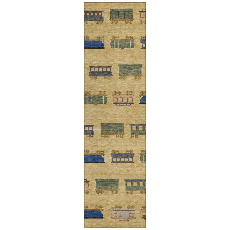 Machine Washable Indoor/ Outdoor Modern Train Chantille Rug