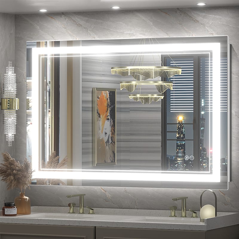 KIOTEE Frameless Front lit LED Lighted Anti-Fog Tempered Glass Bathroom Vanity Mirror with ETL and 3-Year Warranty - 48x32