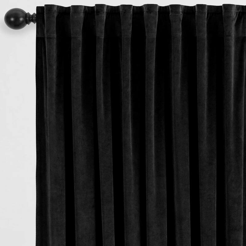 90" Long - 2 Piece Black Velvet Room Darkening Grommet Window Curtain Panel Set - 104" x 90"