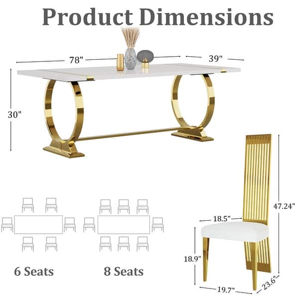 78 inch Dining Table Set with U Shaped Base Dining Table and White ...