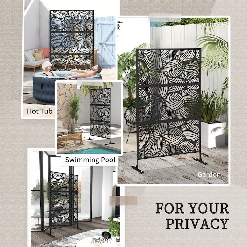 Outsunny Metal Outdoor Privacy Screen, Decorative Privacy Fence Screen, Outdoor Divider