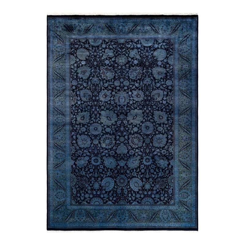 Overton Hand Knotted Wool Vintage Inspired Modern Contemporary Overdyed Blue Area Rug - 6' 3" x 8' 9"
