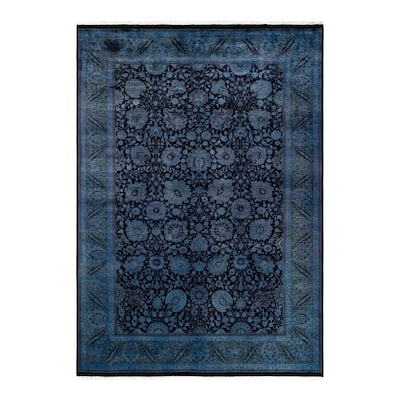 Overton Hand Knotted Wool Vintage Inspired Modern Contemporary Overdyed Blue Area Rug - 6' 3" x 8' 9"