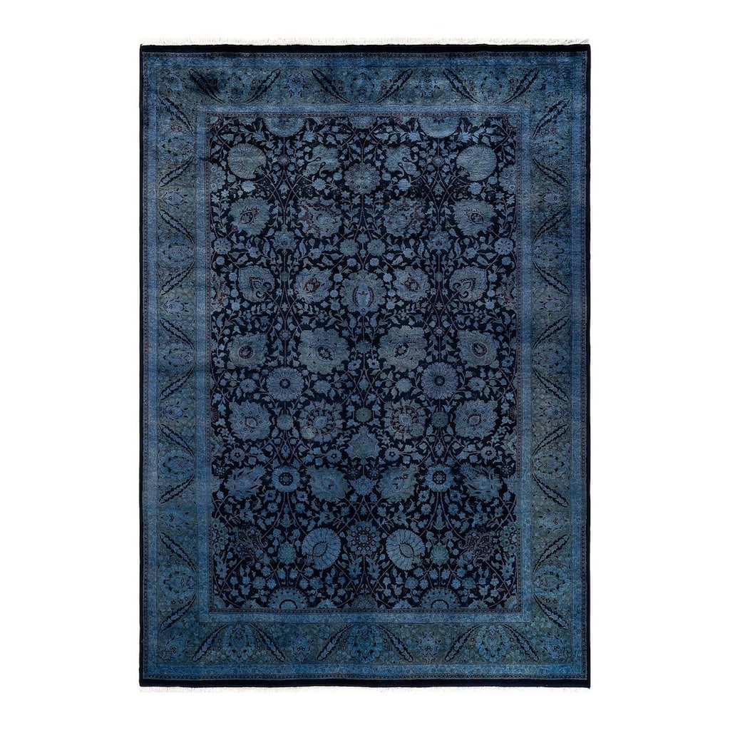 Overton Hand Knotted Wool Vintage Inspired Modern Contemporary Overdyed Blue Area Rug - 6' 3" x 8' 9"