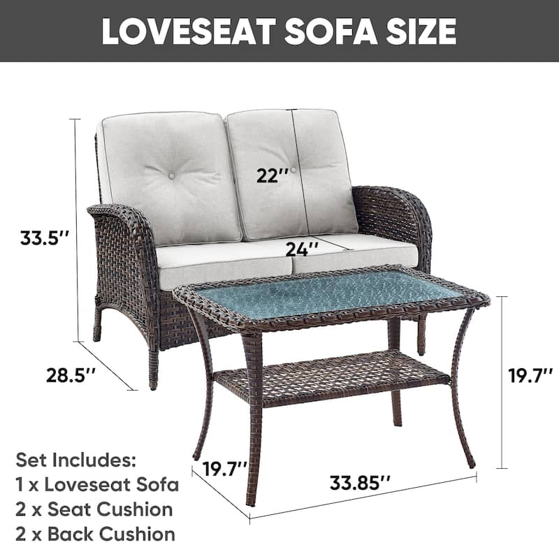 Outdoor Patio Loveseat Sofa with Coffee Table