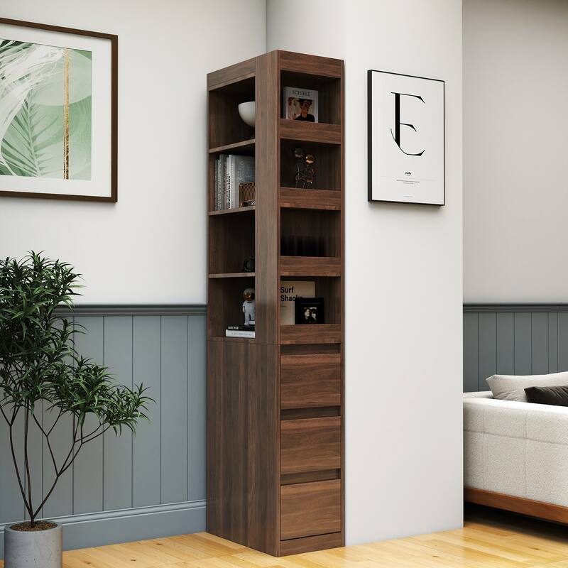 70.87" H Display Storage Cabinet,4-Tier Shelf,3 Side Drawers & 4 small display shelves,Modern Wooden Tall Bookshelf Bookcase