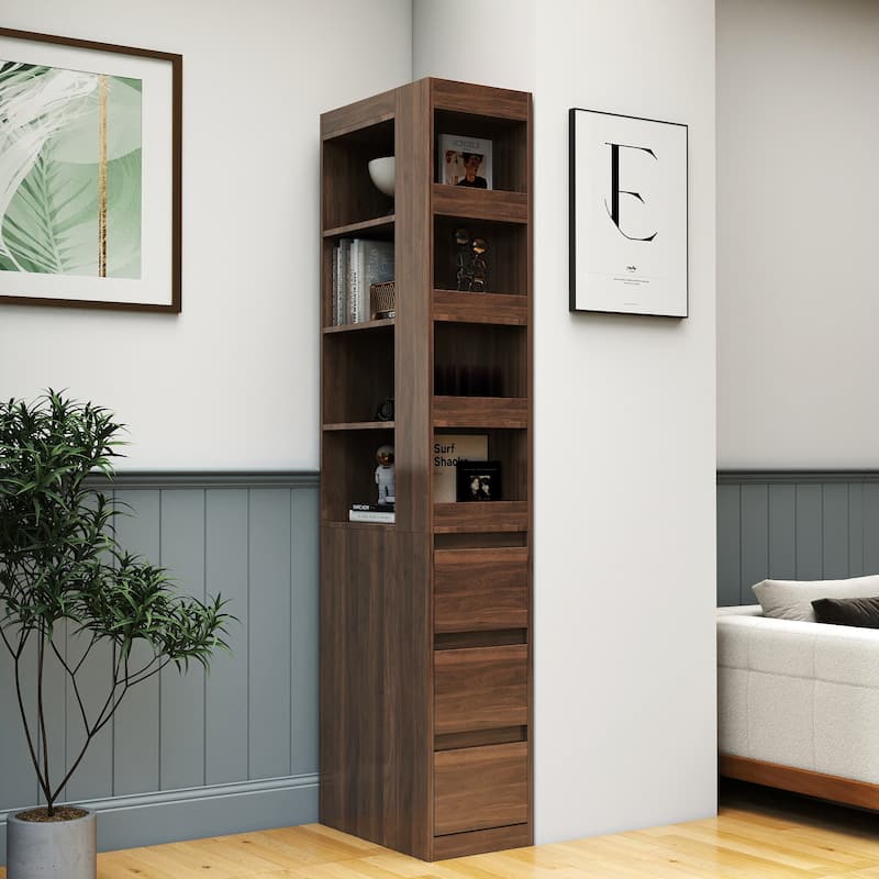 Display Storage Cabinet with 4-Tier Shelves, 3 Drawers & 4 Display Racks, Modern 70.87" Wooden Bookcase for Living Room, Office