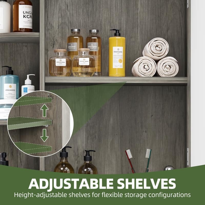 Wall Mounted Bathroom Medicine Cabinet with Mirror Door and Removable Shelf