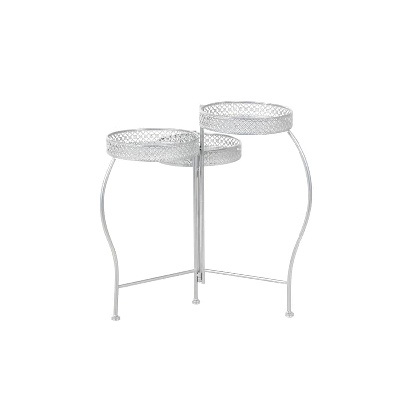 Metal Curved Folding 3 Tier Indoor Outdoor Plantstand with Floral and Scroll Patterns - Gold, Black, Silver - Roche River Decor