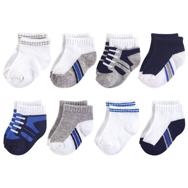 slide 1 of 1, Luvable Friends Baby Boy Fun Essential Socks, Sneaker Blue Gray 8-Pack 0-6 Months - Sneaker Blue Gray 8-Pack