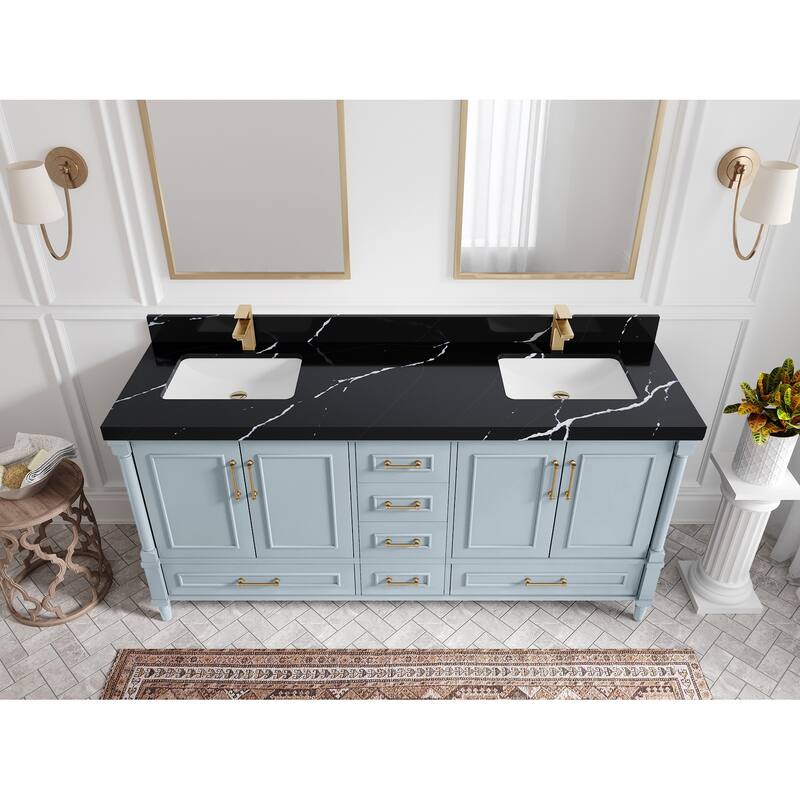 Willow Collections 72 in. W x 22 in. D Reeded Aberdeen Double Bowl Sink Bathroom Vanity with Countertop