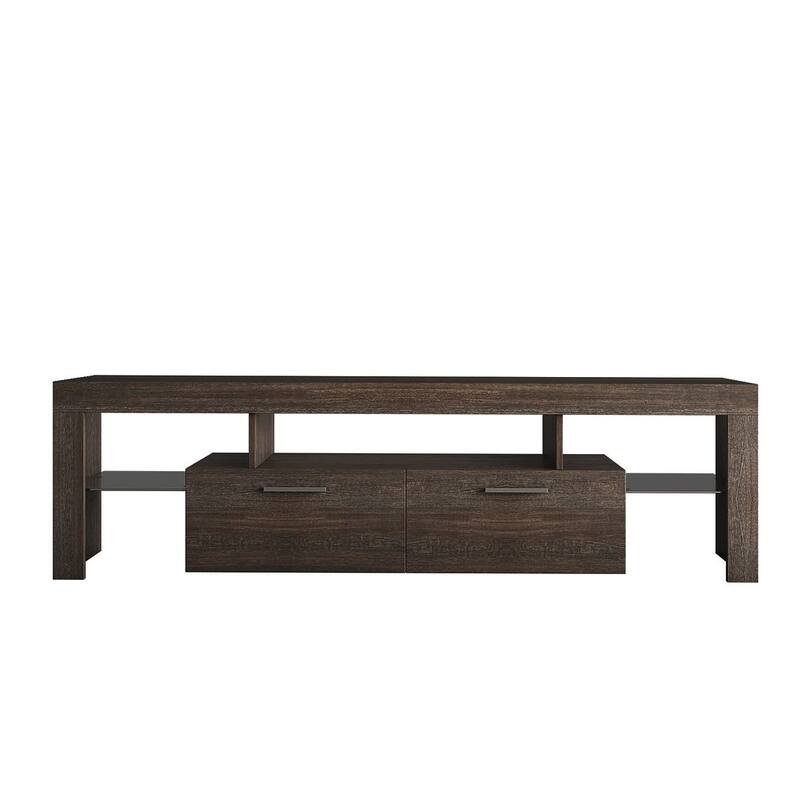 Brown & White TV Stand with LED Lights