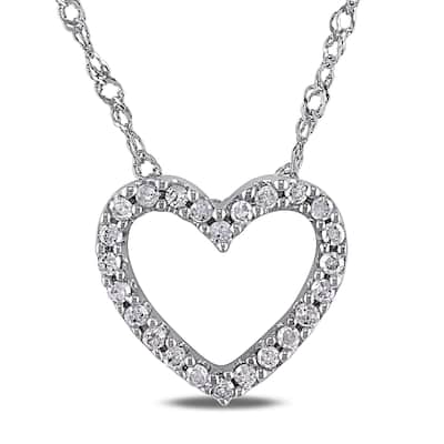 Miadora 14k White Gold 1/10ct TDW Diamond Heart Necklace
