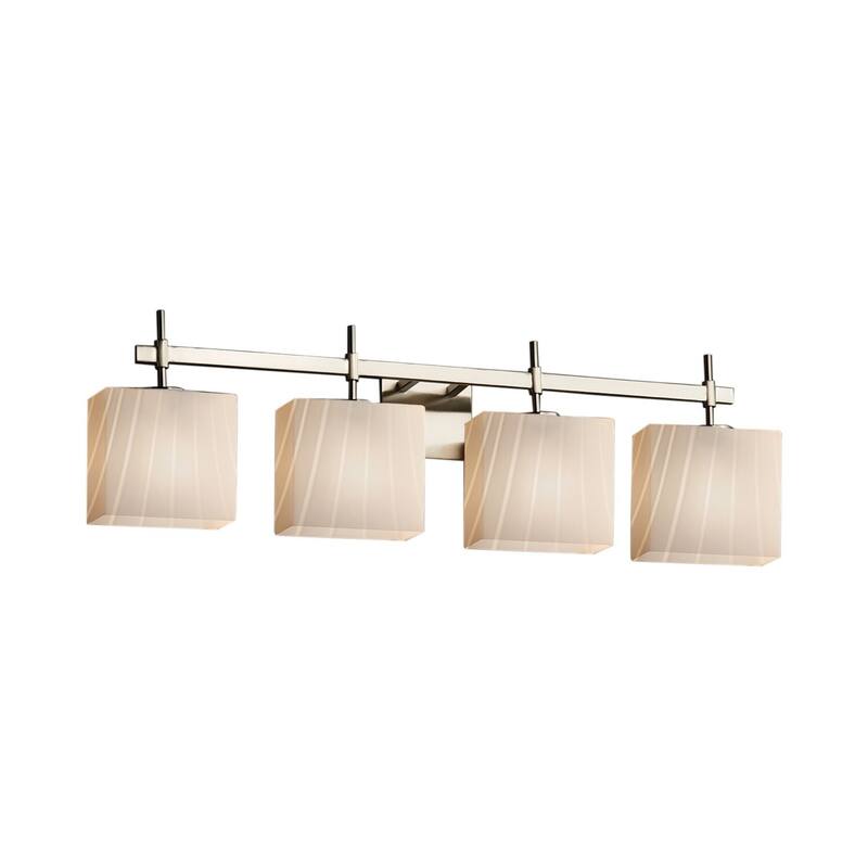 Justice Design Fusion Union 4-light Brushed Nickel Bath Bar, Ribbon Rectangle Shade - Brushed Nickel, Ribbon