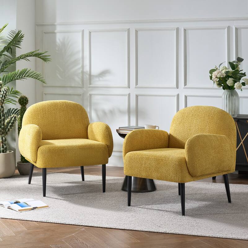 Abe Modern Boucle Accent Chair with Adjustable Metal Legs Set of 2 by HULALA HOME