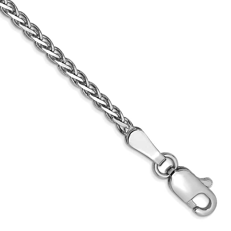 Curata 14k Yellow or White Gold 7" Flat Wheat Woven Bracelet - 1.9mm 2.3mm 2.8mm - 1.9 mm - White