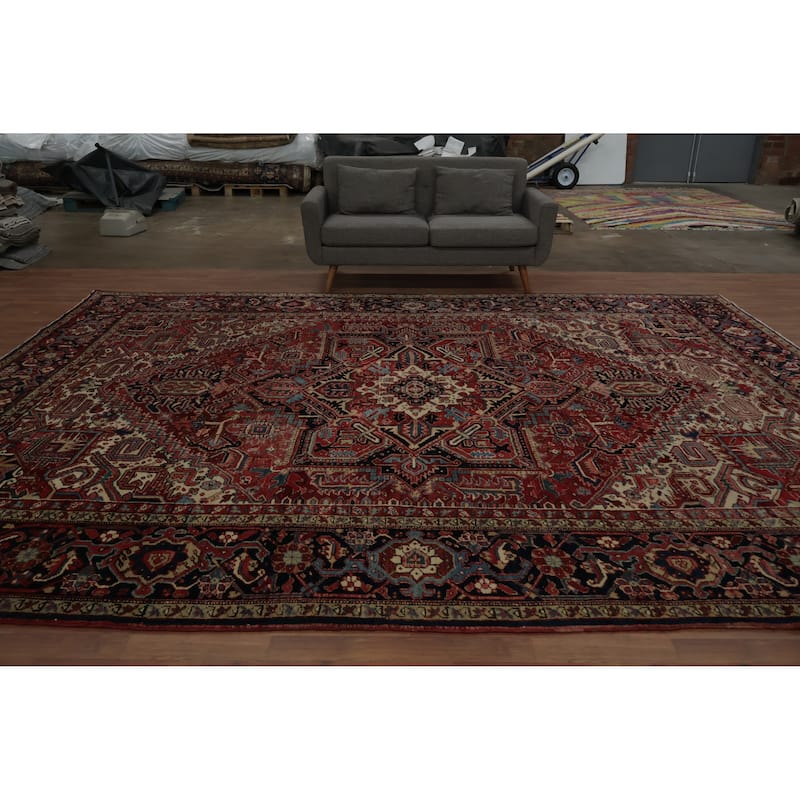 Hand Knotted Oriental 100% Wool Carpet Traditional Medallion Red Heriz (serapi) Area Rug - 13' 7'' X 10' 7''
