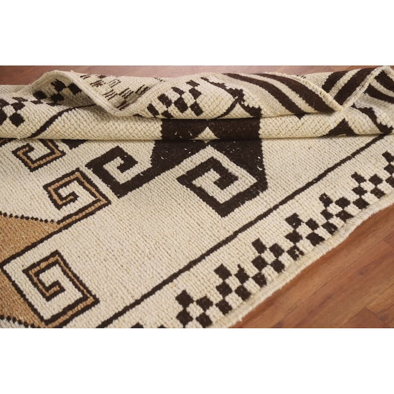 Tribal Beige Plush Anatolian Turkish Runner Rug Handmade Wool Carpet - 3'7"x 11'2"