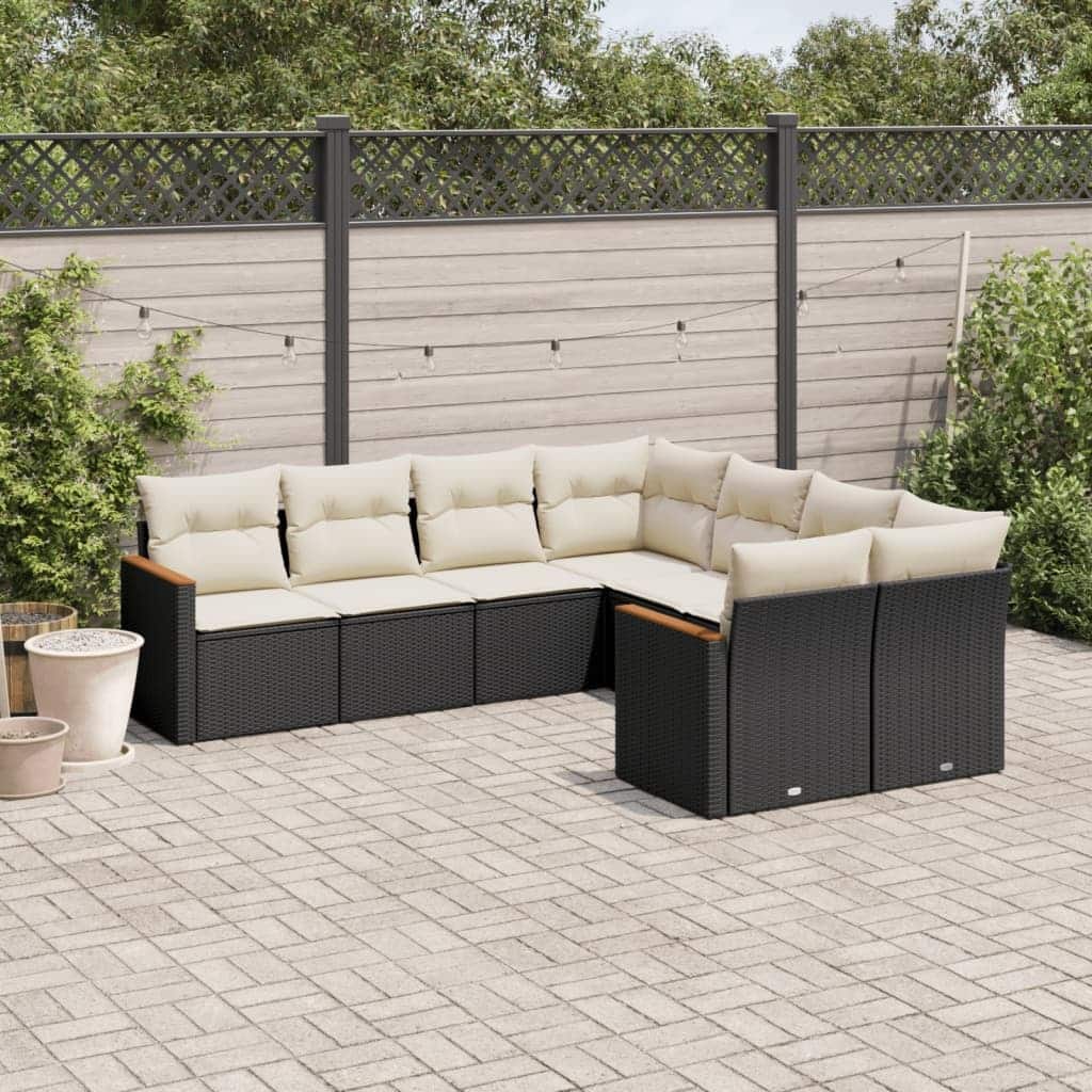 vidaXL Patio Sofa Set with Cushions Outdoor Furniture 8 Piece Poly Rattan - 24.4 x 24.4 x 27.2 in