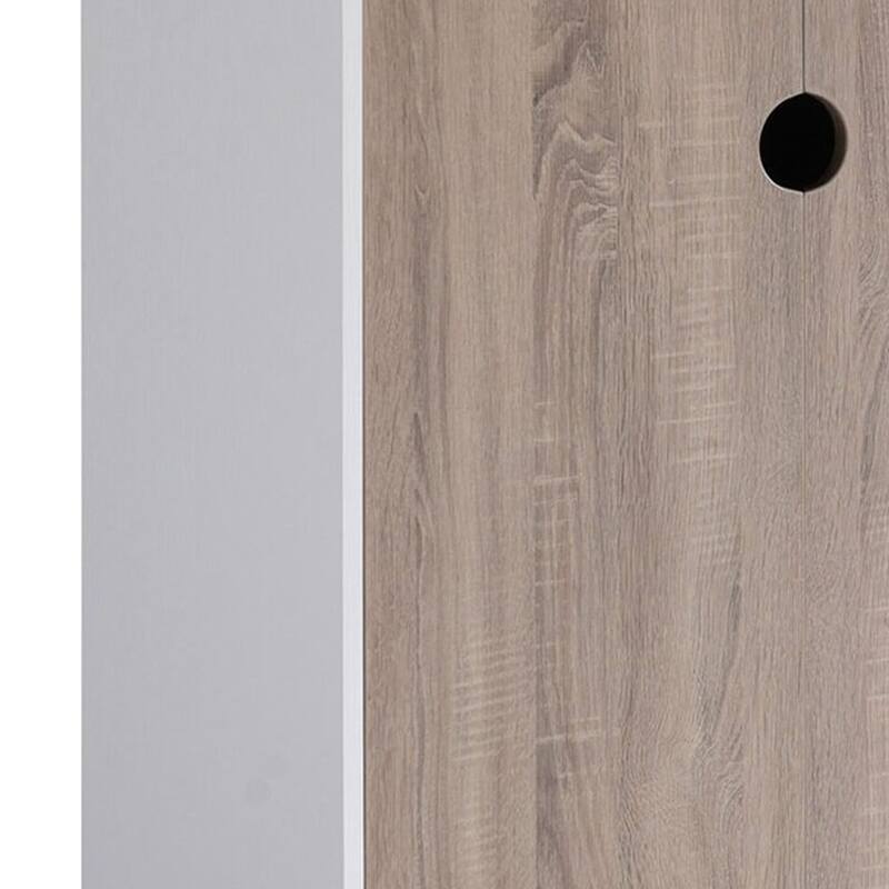 Wine Cabinet, 2 Drawers, Stemware and Bottle Rack, White Brown Gray