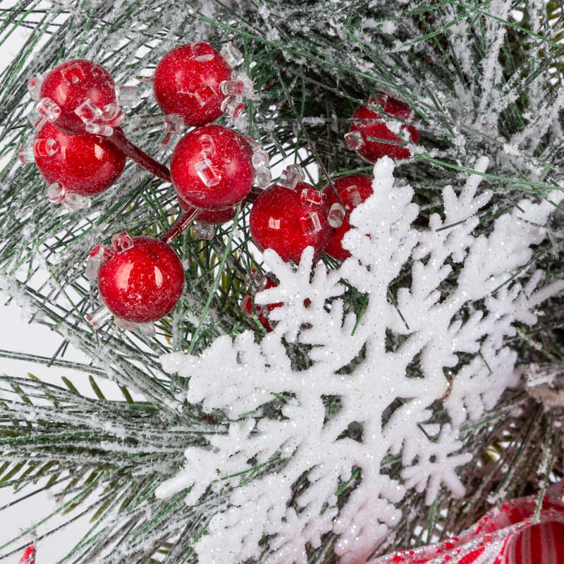 24 in Flocked Merry Christmas Wreath with Snowflakes - N/A