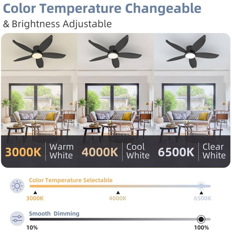 42" 5 Blade High-airflow Easy-install Plug-in ABS Blade Ceiling Fan Light
