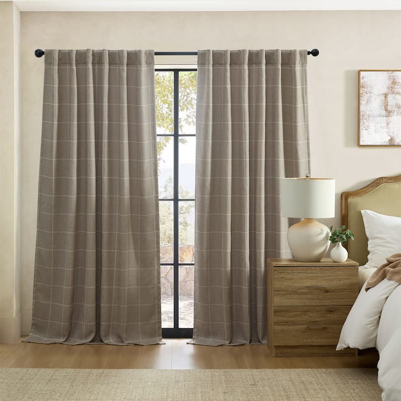 Sawyer Windowpane Plaid Blackout Window Curtain Panel - 52x108 - Taupe