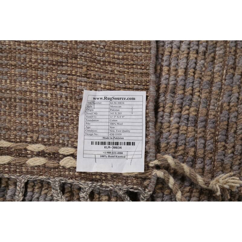 All-Over Striped Moroccan Modern Area Rug Handmade Wool Carpet - 6'8"x 11'3"