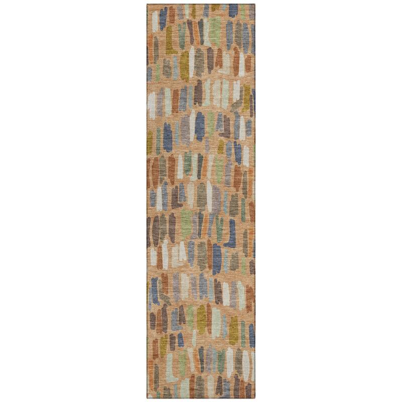 Machine Washable Indoor/ Outdoor Modern Mosaic Chantille Rug