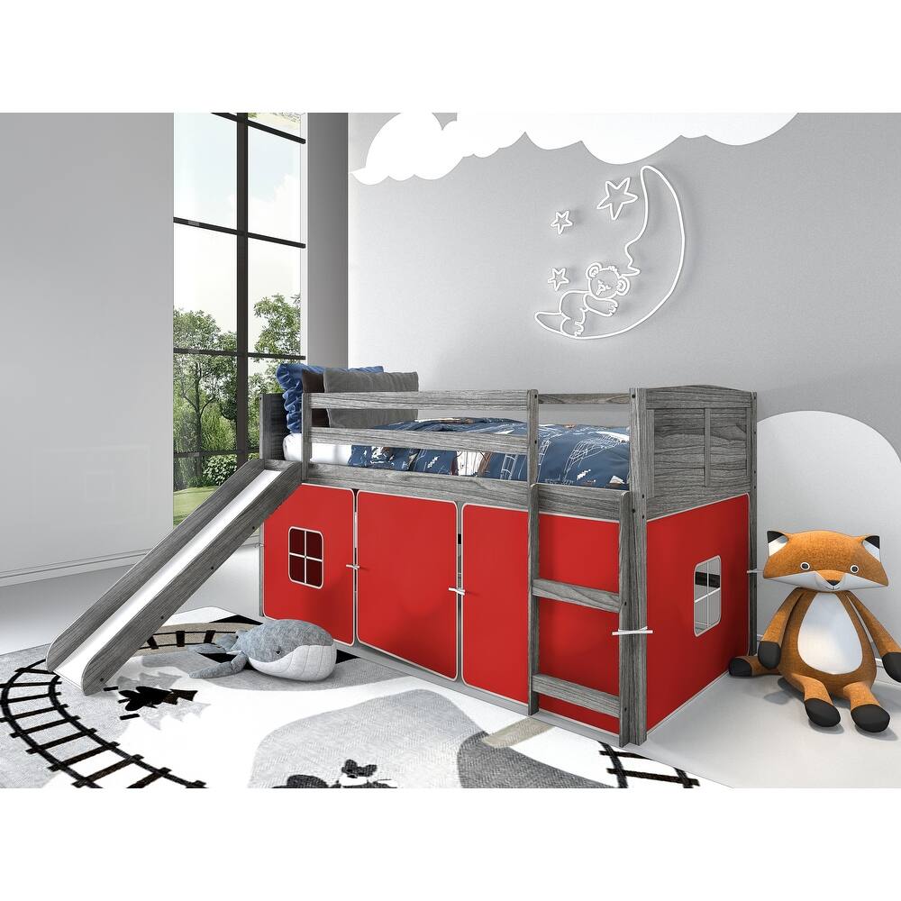 Twin Louver Low Loft with Slide in Antique Grey