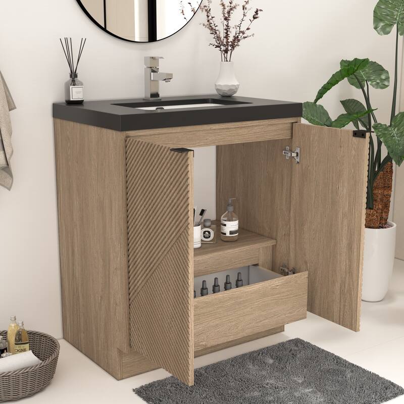 Milano 30" Freestanding Bathroom Vanity with Black Acrylic Sink