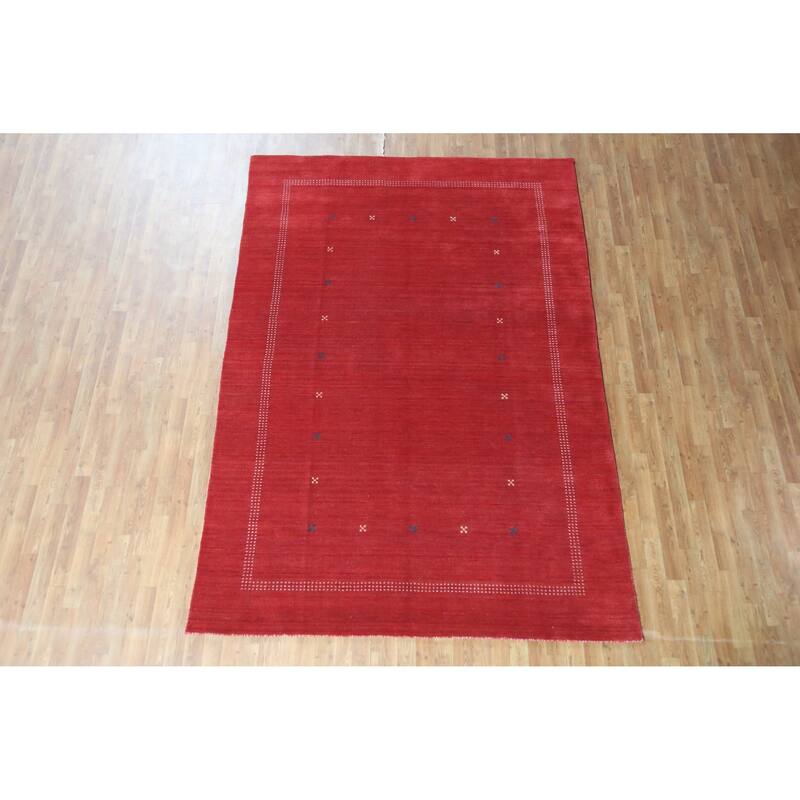 Hand Knotted Oriental 100% Wool Carpet Tribal Tribal Red Gabbeh Area Rug - 9' 9'' X 6' 8''