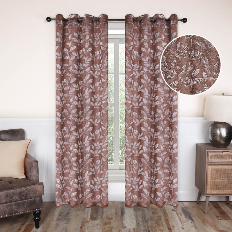 Superior Modern Bohemian Leaves Room Darkening Curtains with Grommets - 52" X 63" - Copper