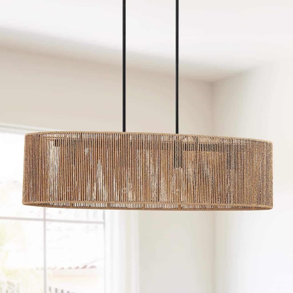 Lavery 4-Light Rattan Kitchen Island Chandelier with Black Hardware - 36'' W