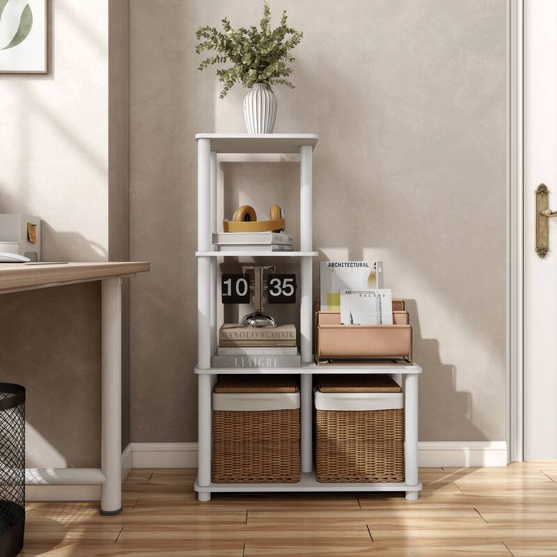 DH BASIC Modern Wood Shelving Unit with storage - Tier Shelves, Cube Ladder Shelf by Denhour