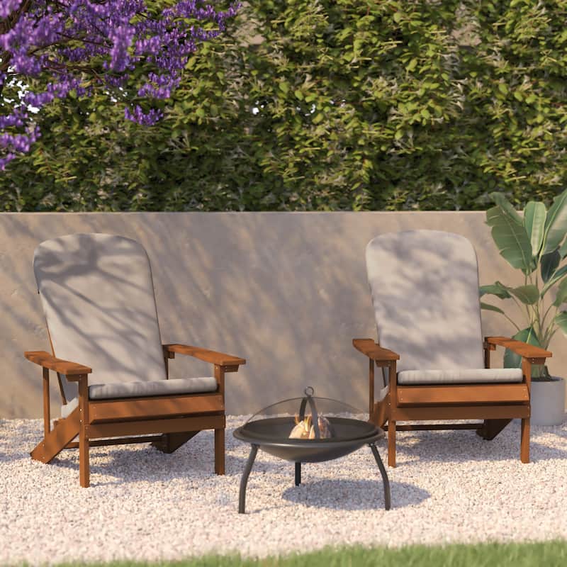 Indoor/Outdoor Adirondack Chairs with Cushions - Set of 2 - Teak/Cream