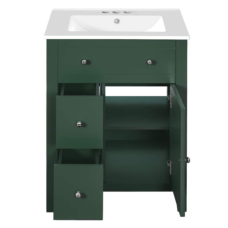 24" Modern Bathroom Vanity with Ceramic Basin Bathroom Storage Cabinet with 2 Drawers