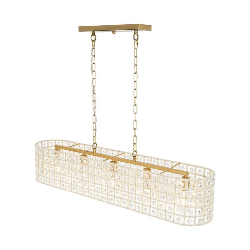 Glam 5-Light Shine Crystal Oval Cage Island Pendant Chandelier 41.7in