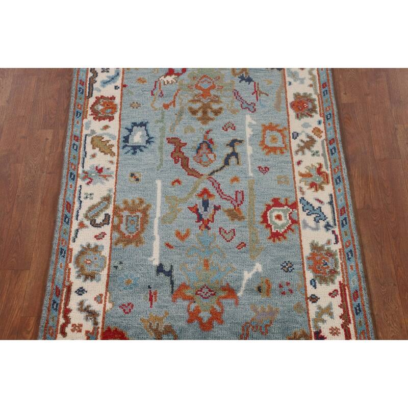 Transitional Blue Oushak Oriental Accent Rug Handmade Wool Carpet - 3'1"x 4'10"