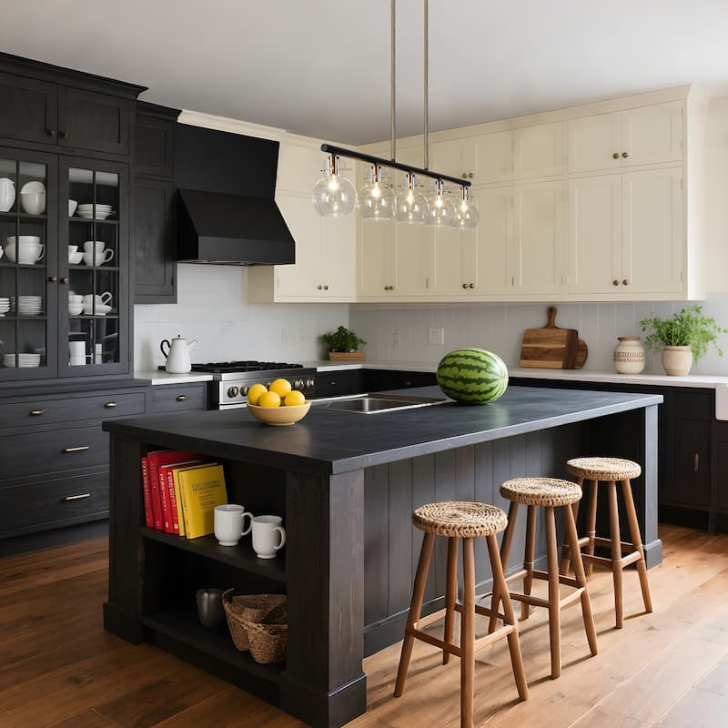 Modern Industrial 5-Light Black Gold Linear Chandelier Clear Glass Kitchen Island Lights for Dining Room